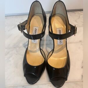 Jimmy Choo Glossy Black Peep Toe Heels